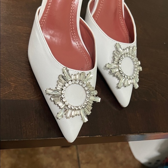 Elegant White Slingback Heels with Crystal Embellishment - Picture 7 of 7